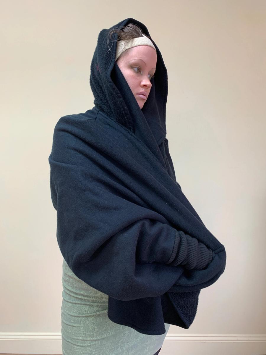 Norma Kamali 1980s Fleece Cocoon Coat in Black product image