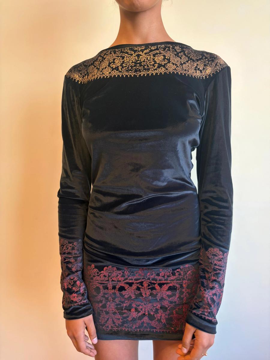 1992 "Always on Camera" Vivienne Westwood Gold Foil Velvet Dress product image