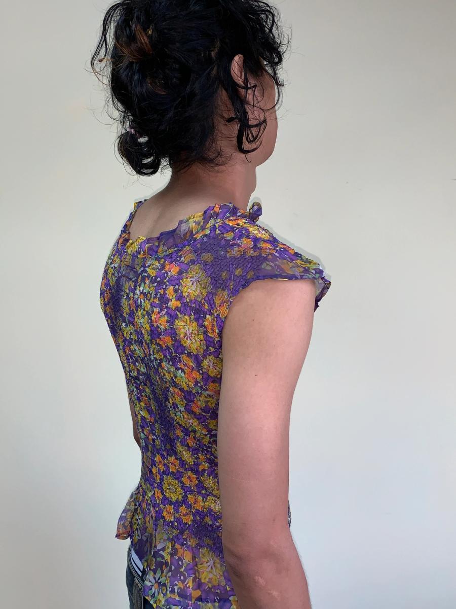 Yoshiki Hishinuma Purple Floral Pleated Top product image