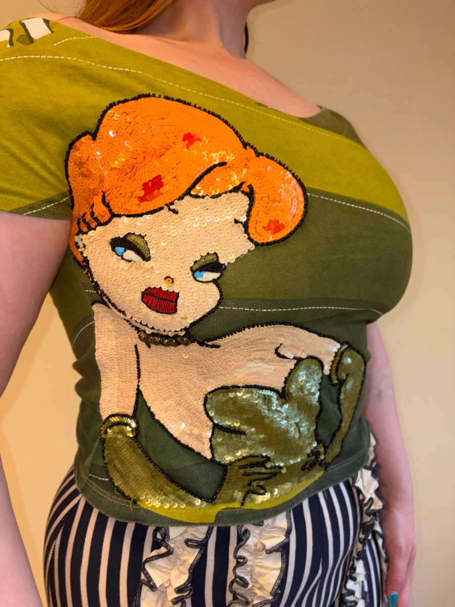Vintage Sequin Redhead Pinup Girl T-shirt product image
