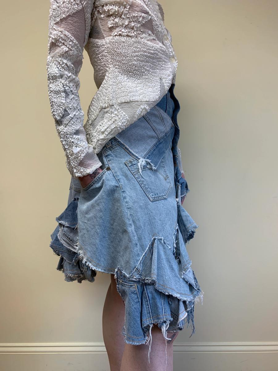 Nozomi Ishiguro Patchwork Denim Ruffle Skirt product image