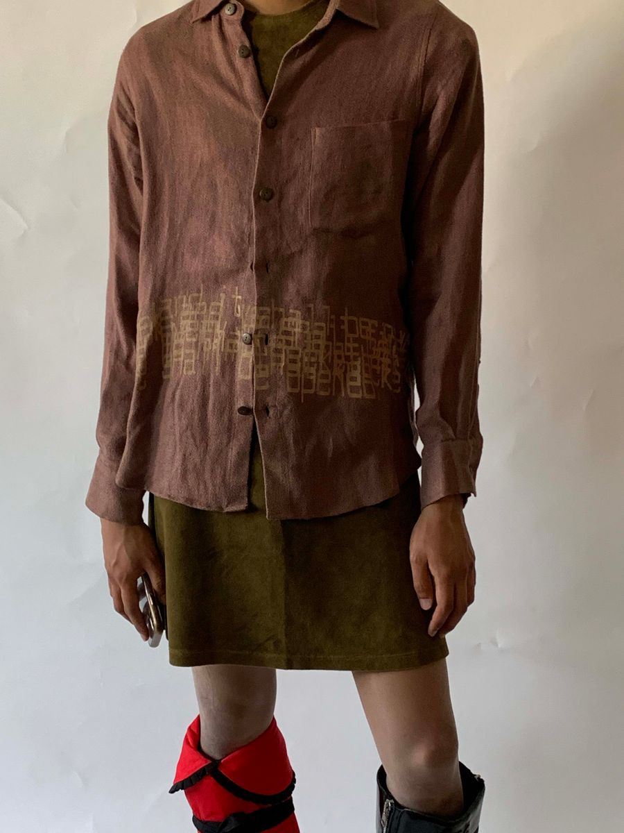 Beauty: Beast Digital Text Linen Button Down product image