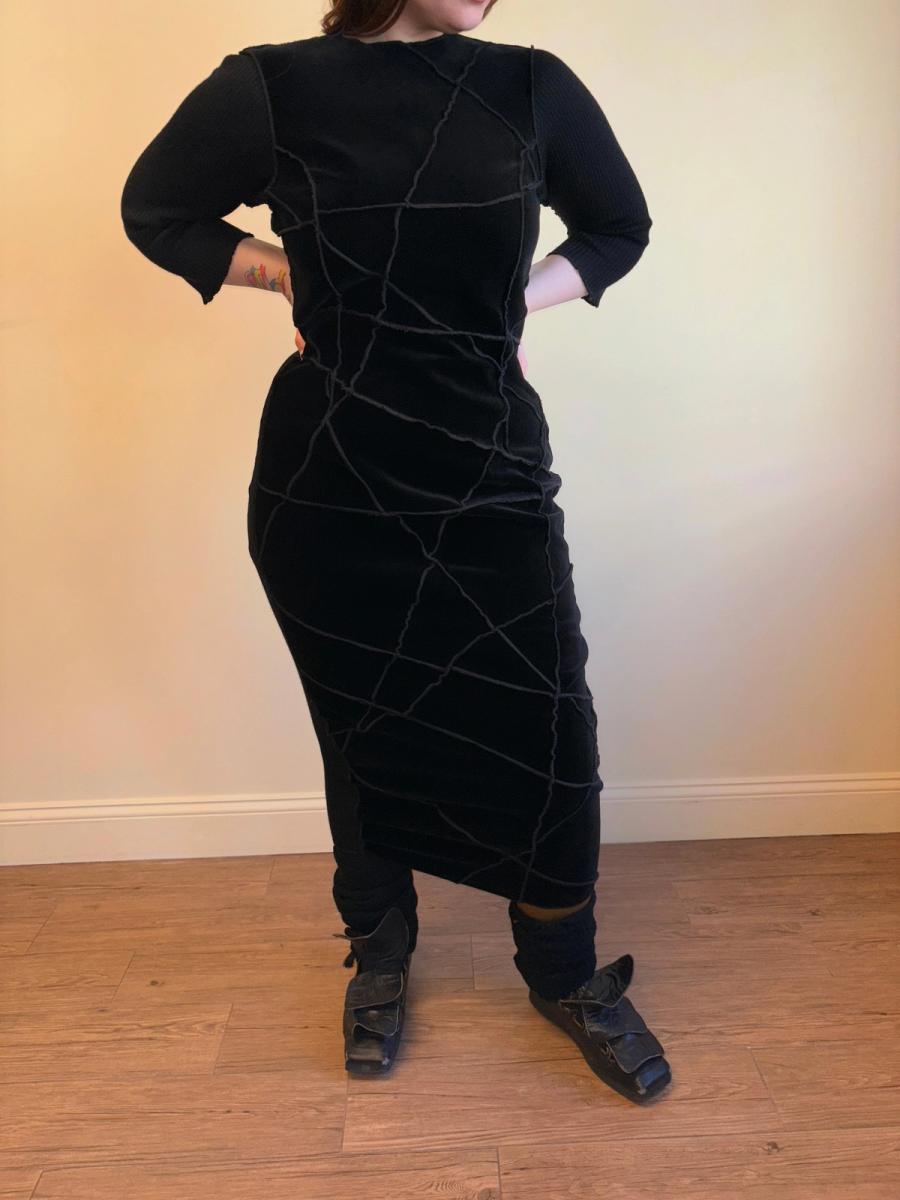 90s Patchwork Velvet Jean Colonna Dress product image