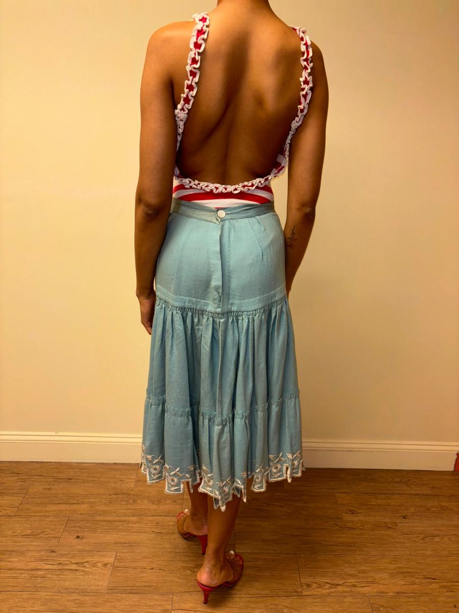 Victorian Blue Wool Flannel Scalloped Petticoat product image