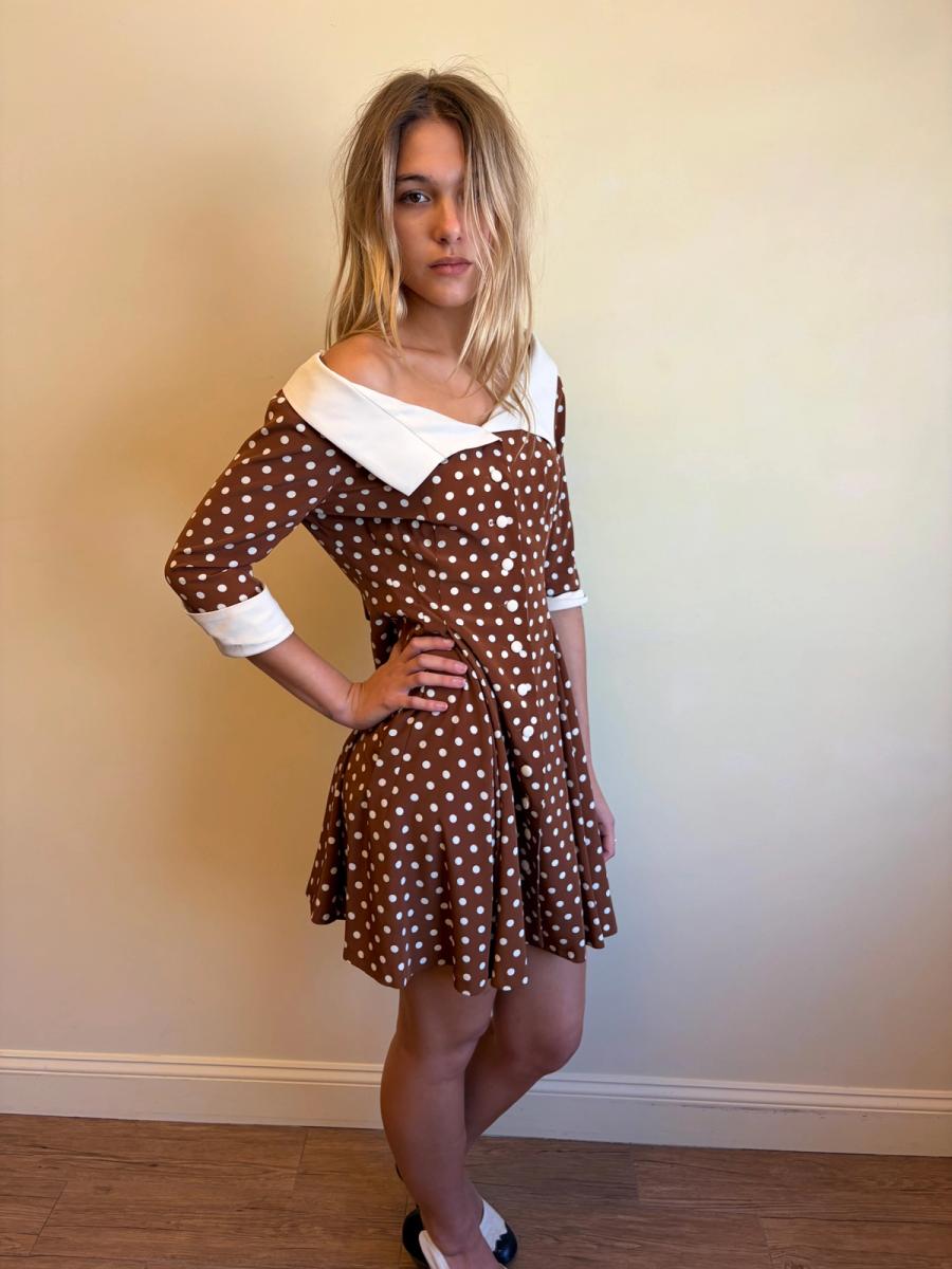 Vintage Norma Kamali Brown Polka Dot Dress product image