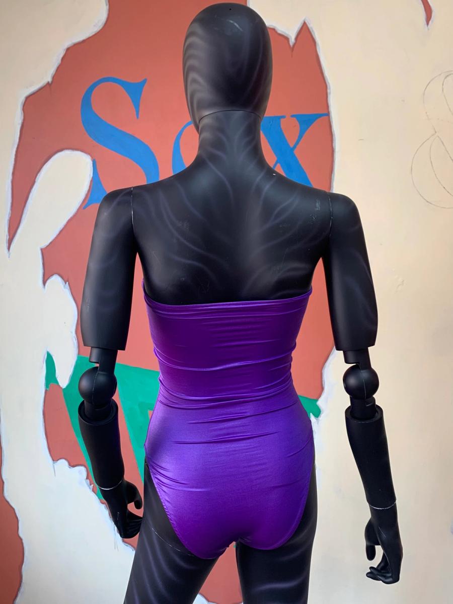 Deadstock 80s OMO Norma Kamali Glossy Purple Bodysuit product image