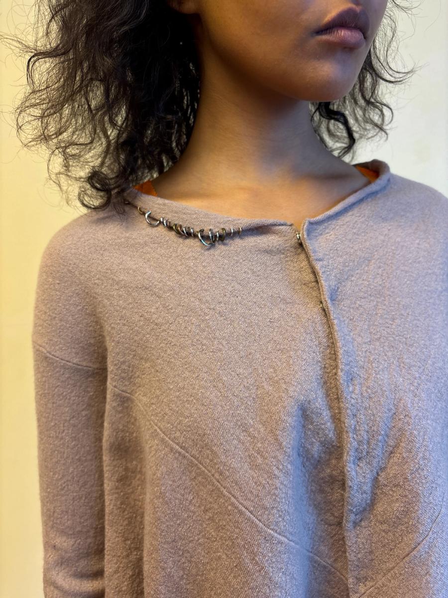 Sunao Kuwahara Pierced Mauve Felted Cardigan product image