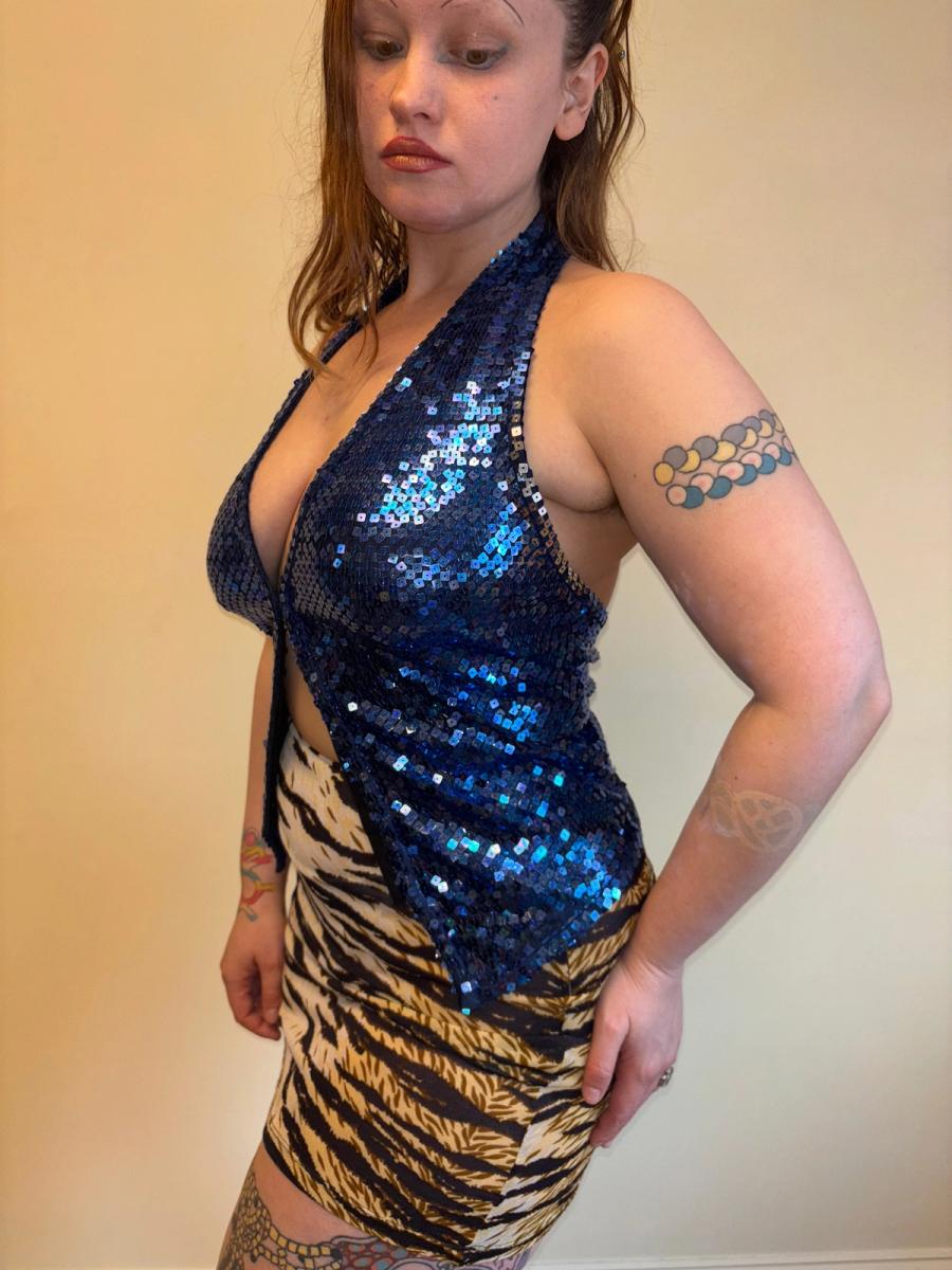 90s Chantal Thomass Blue Sequin Halter Top product image