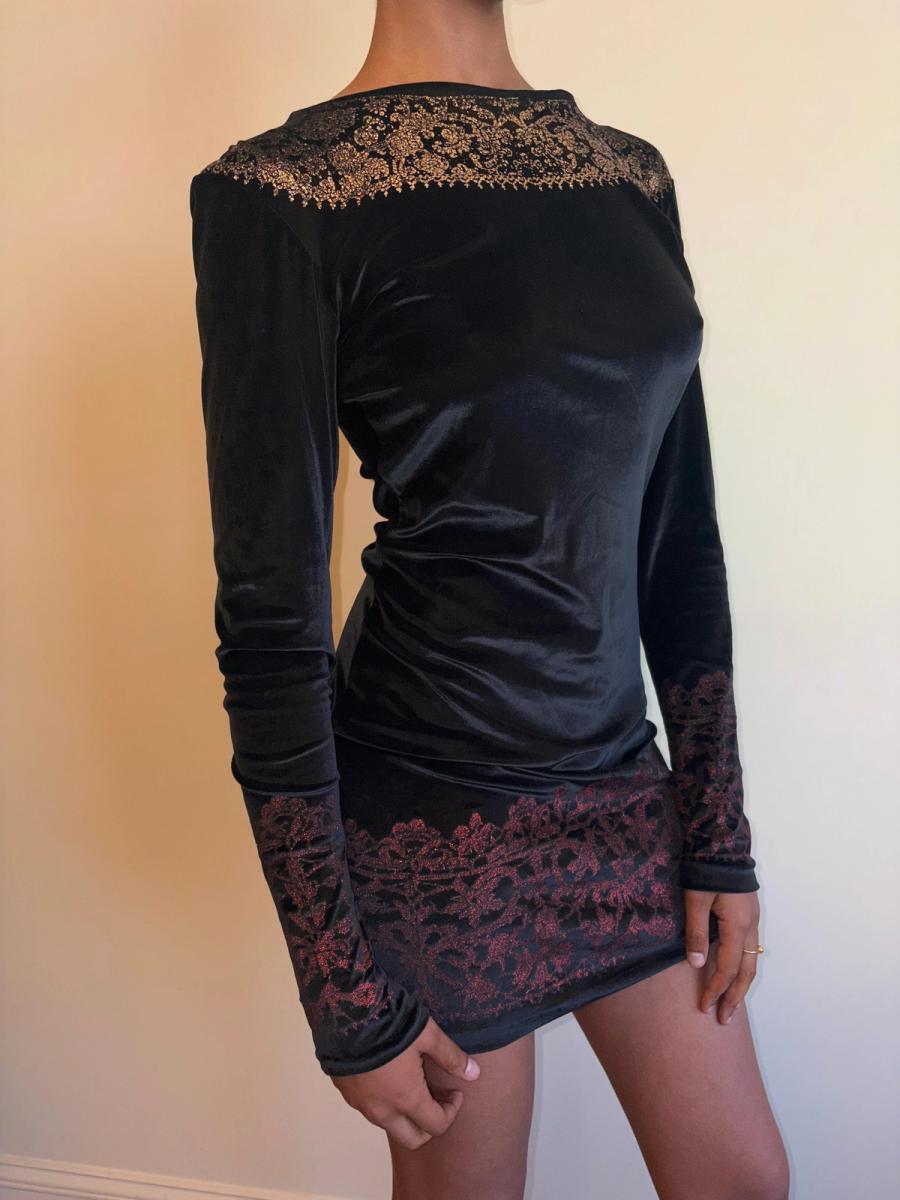 1992 "Always on Camera" Vivienne Westwood Gold Foil Velvet Dress product image
