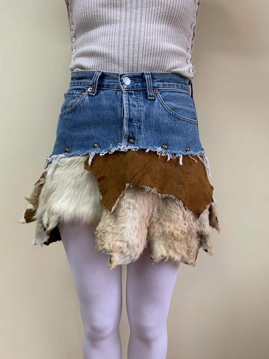 Tomoki Yurita One-of-a-kind Shearling Patchwork Skirt product image
