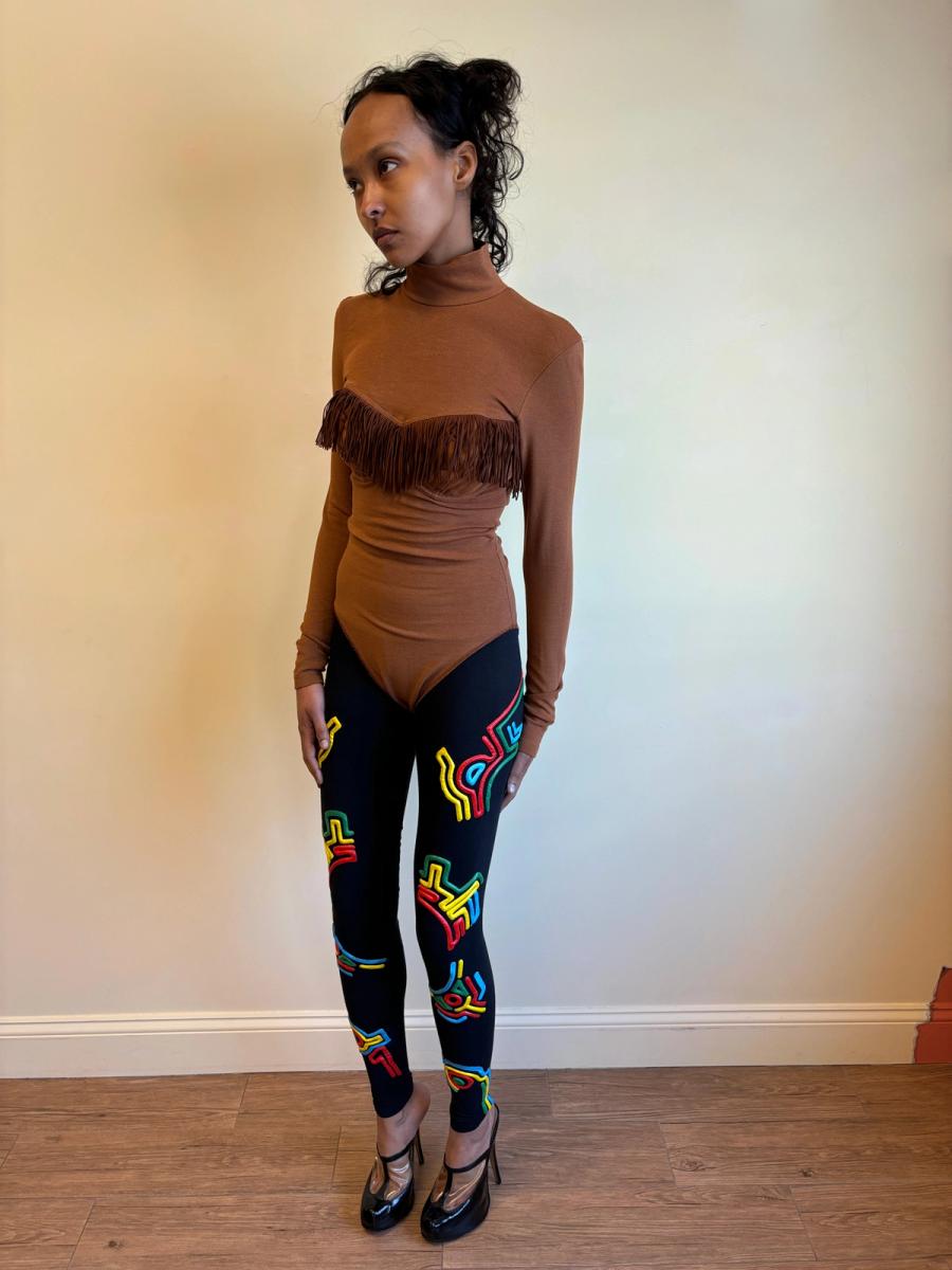 90s Chantal Thomass Brown Fringe Leotard product image