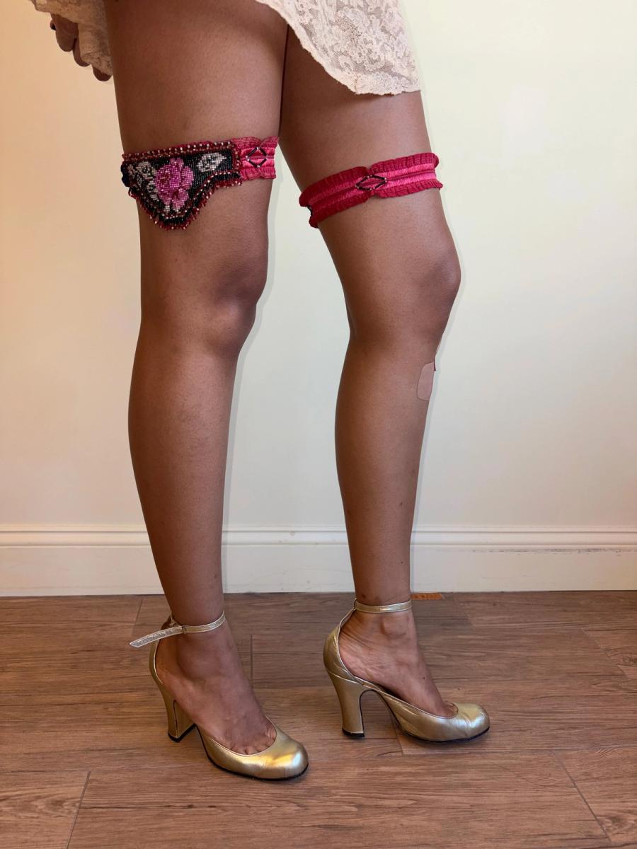 Rare 1920s Beaded Flower Garters product image
