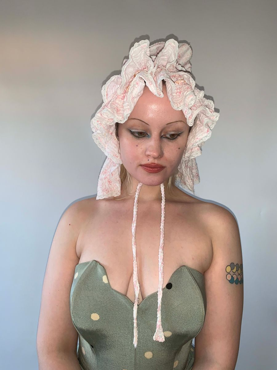 1880s Pink French Calico Bonnet product image