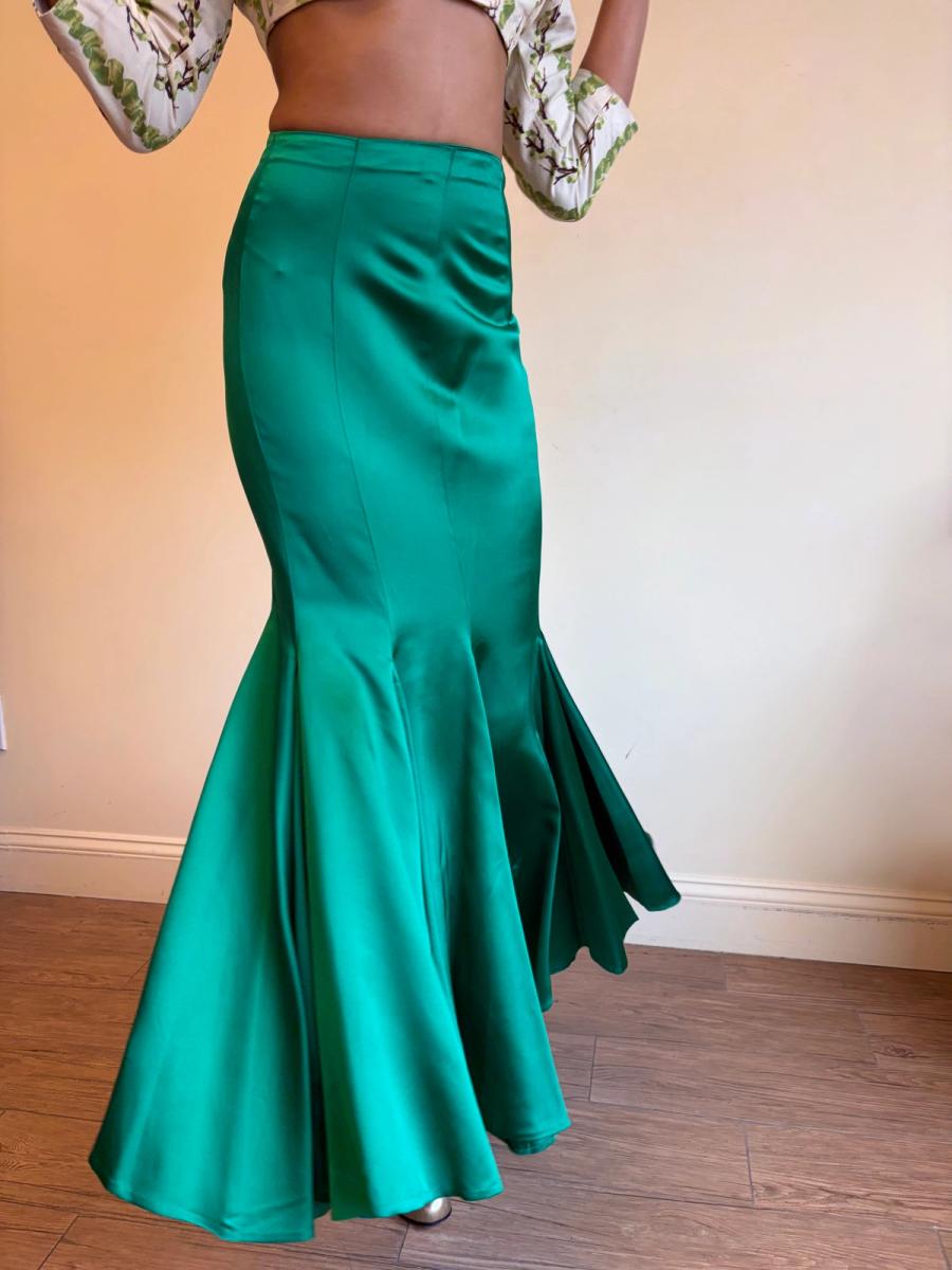 1980s Norma Kamali OMO Emerald Green Trumpet Skirt product image