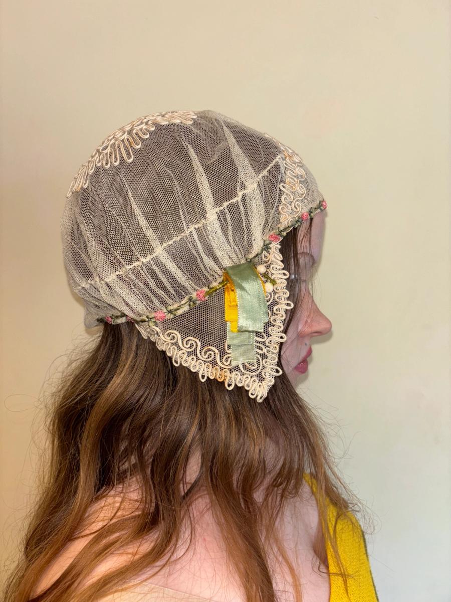 1920s French Bonnet with Yellow Ribbon product image