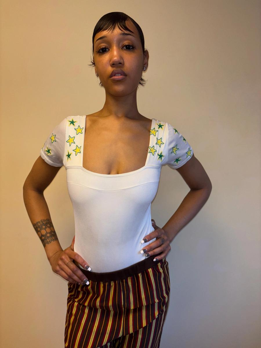 Christian Llinares Satin Leotard with Green Stars product image