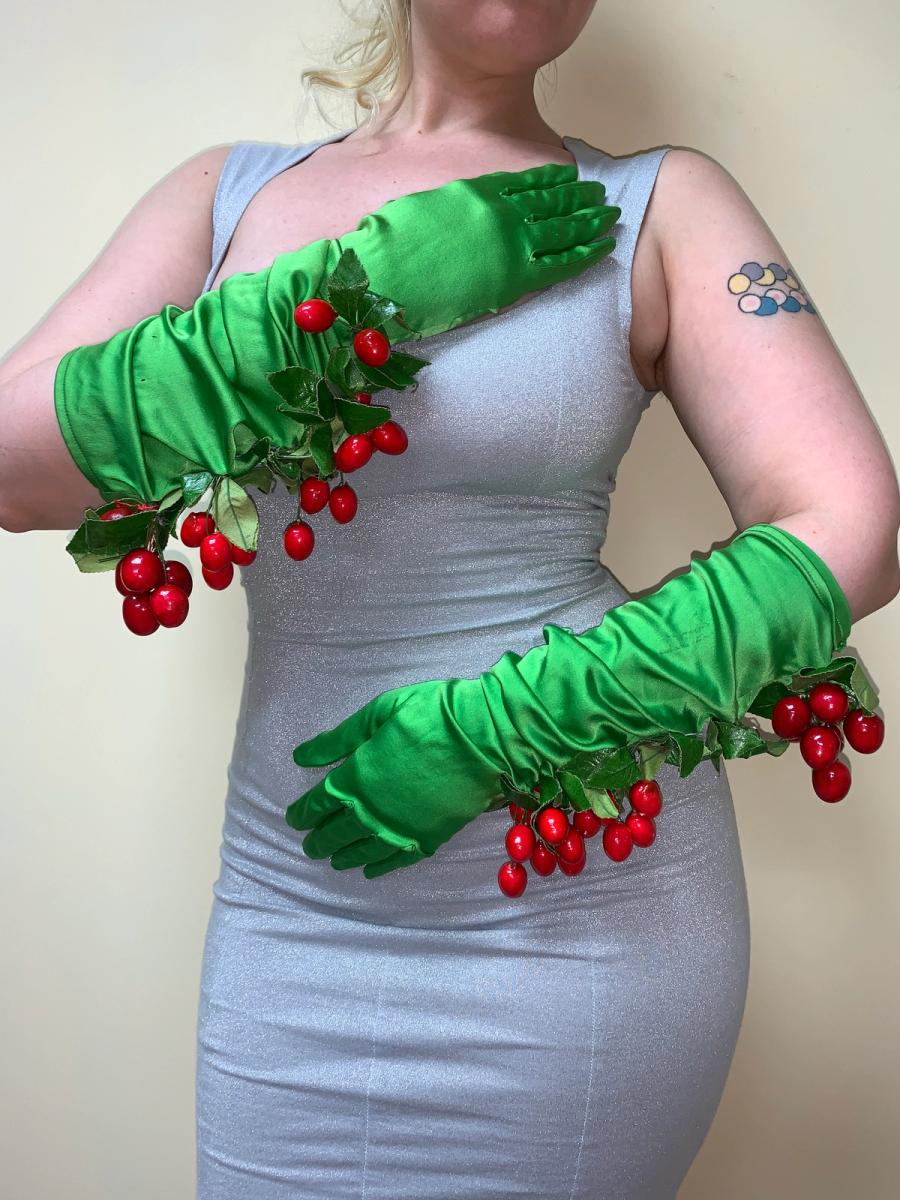 Cherry Embellished Silk Opera Gloves product image