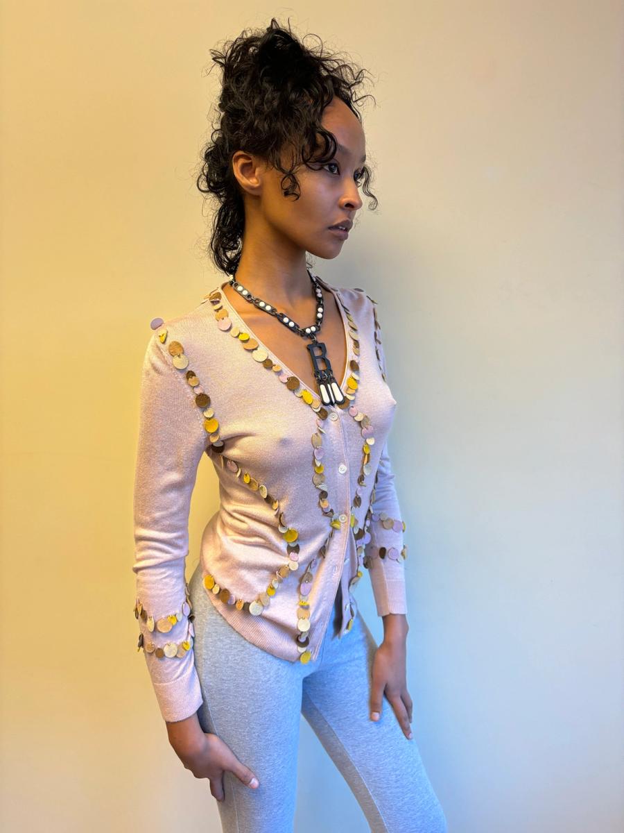 Kyoichi Fujita Silk Cardigan with Suede Pailletes product image