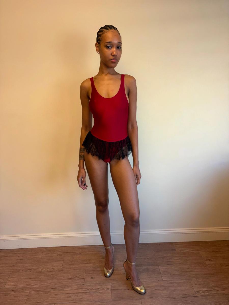 Vintage Chantal Thomass Red Swimsuit with Lace Skirt product image