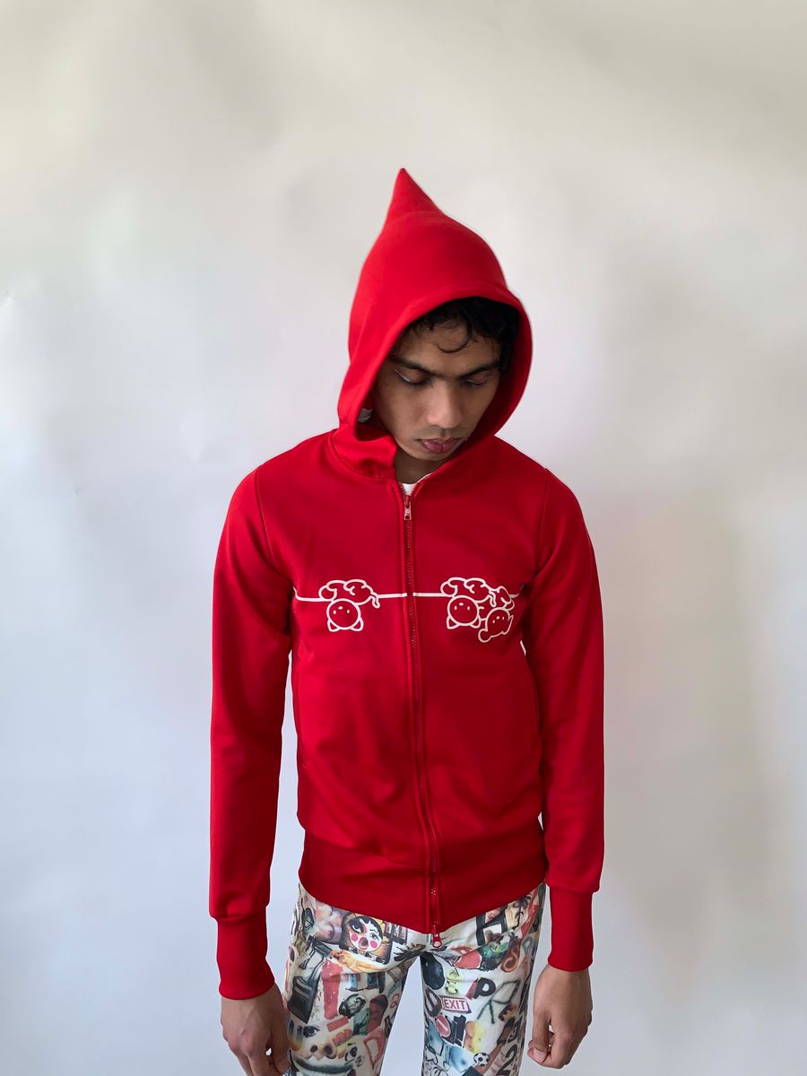 Bernhard Willhelm Animal Elf Hood Sweater in Red product image