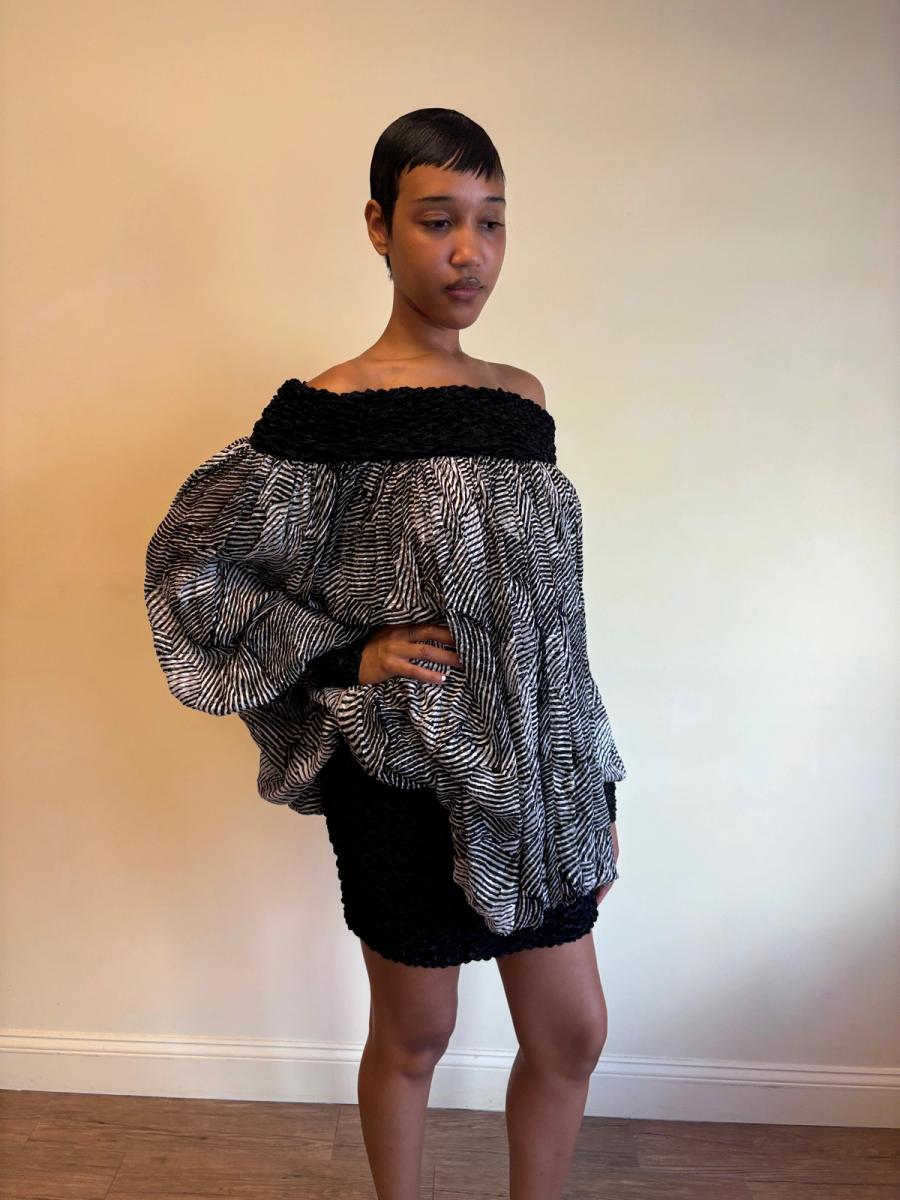 80s Claude Petin Striped Silk Dress product image