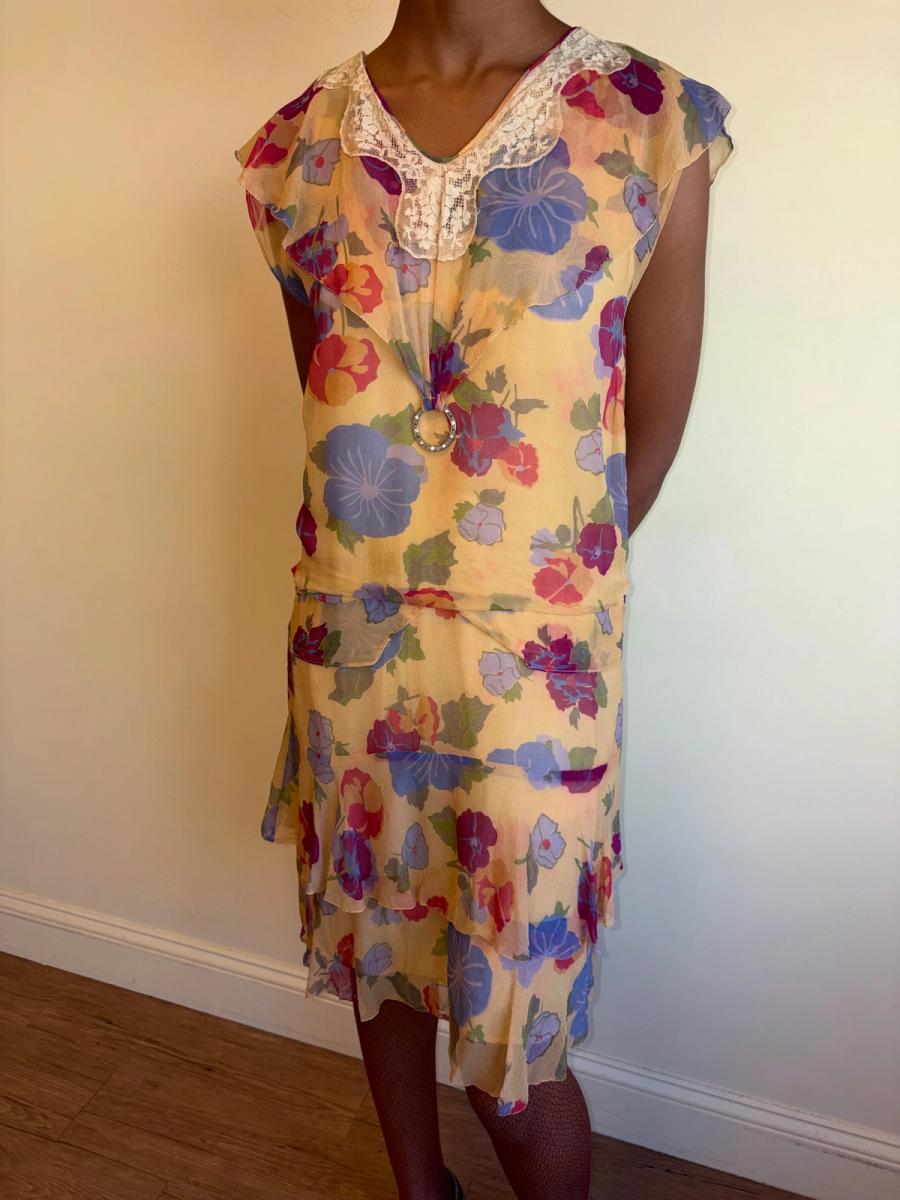 French Late 1920s- 1930s Floral Chiffon Dress  product image