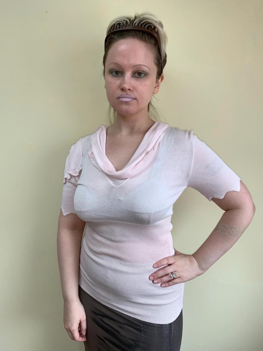 Vivienne Westwood Pale Pink Scalloped Knit Tie Top product image