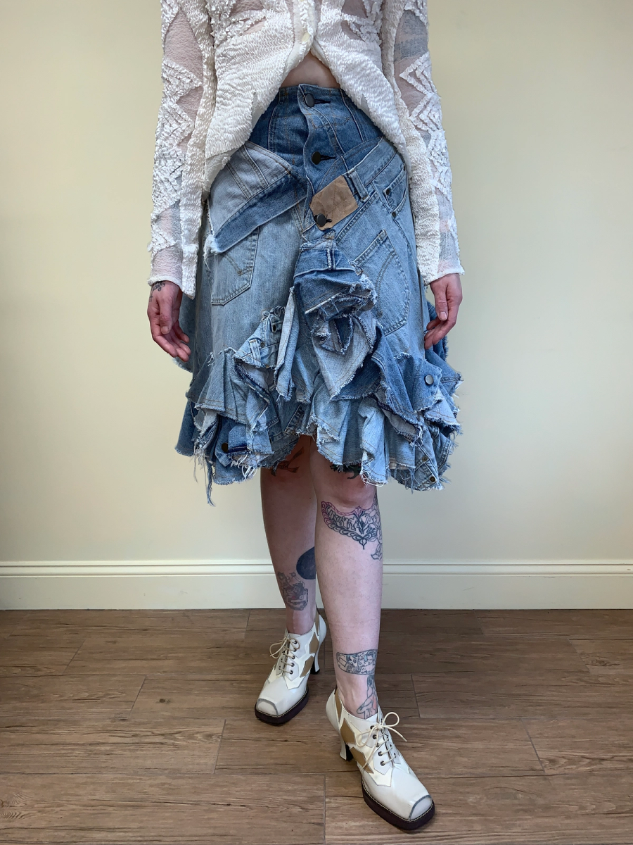 Nozomi Ishiguro Patchwork Denim Ruffle Skirt product image