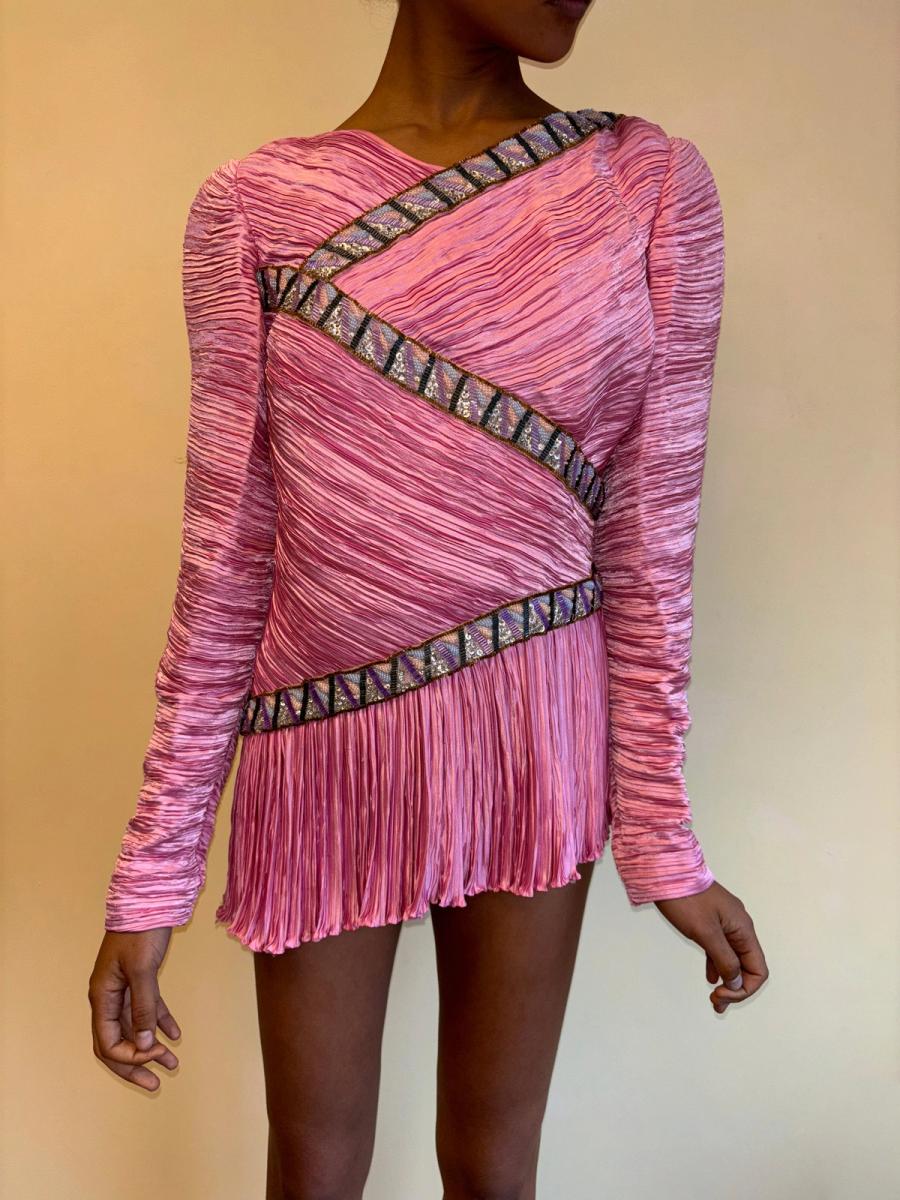 80s Mary McFadden Hot Pink Pleated Dress product image