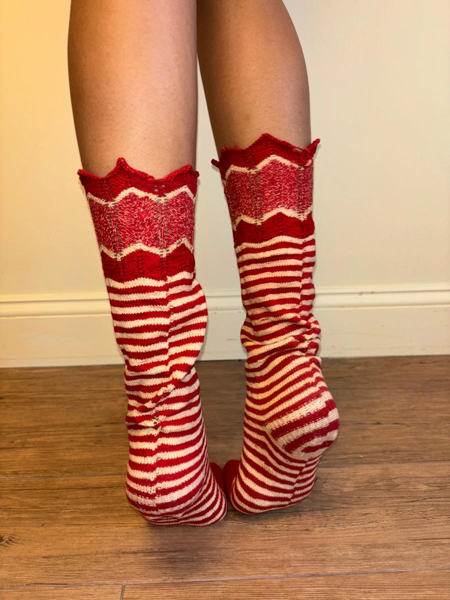 Antique Red and White Striped Knit Socks product image