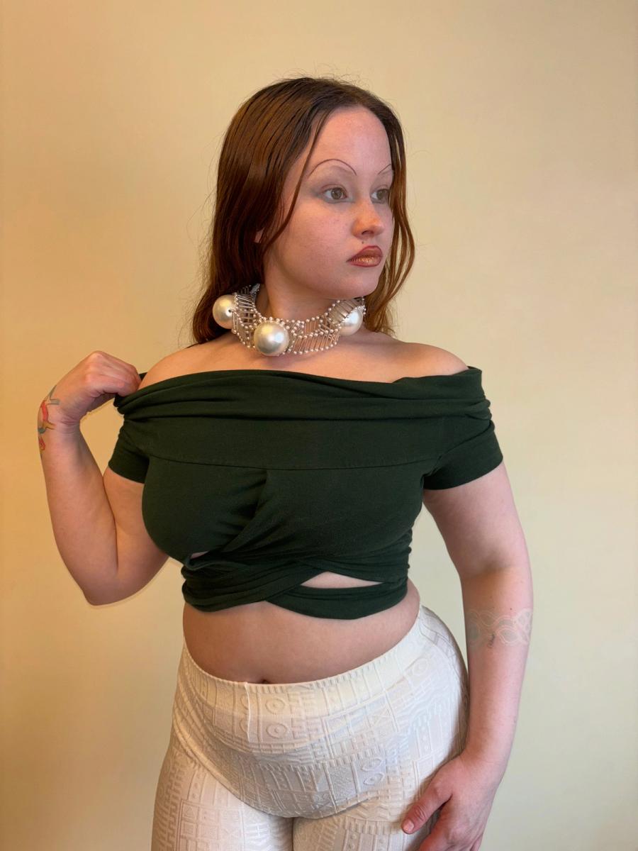 90s Romeo Gigli Green Criss Cross Top product image
