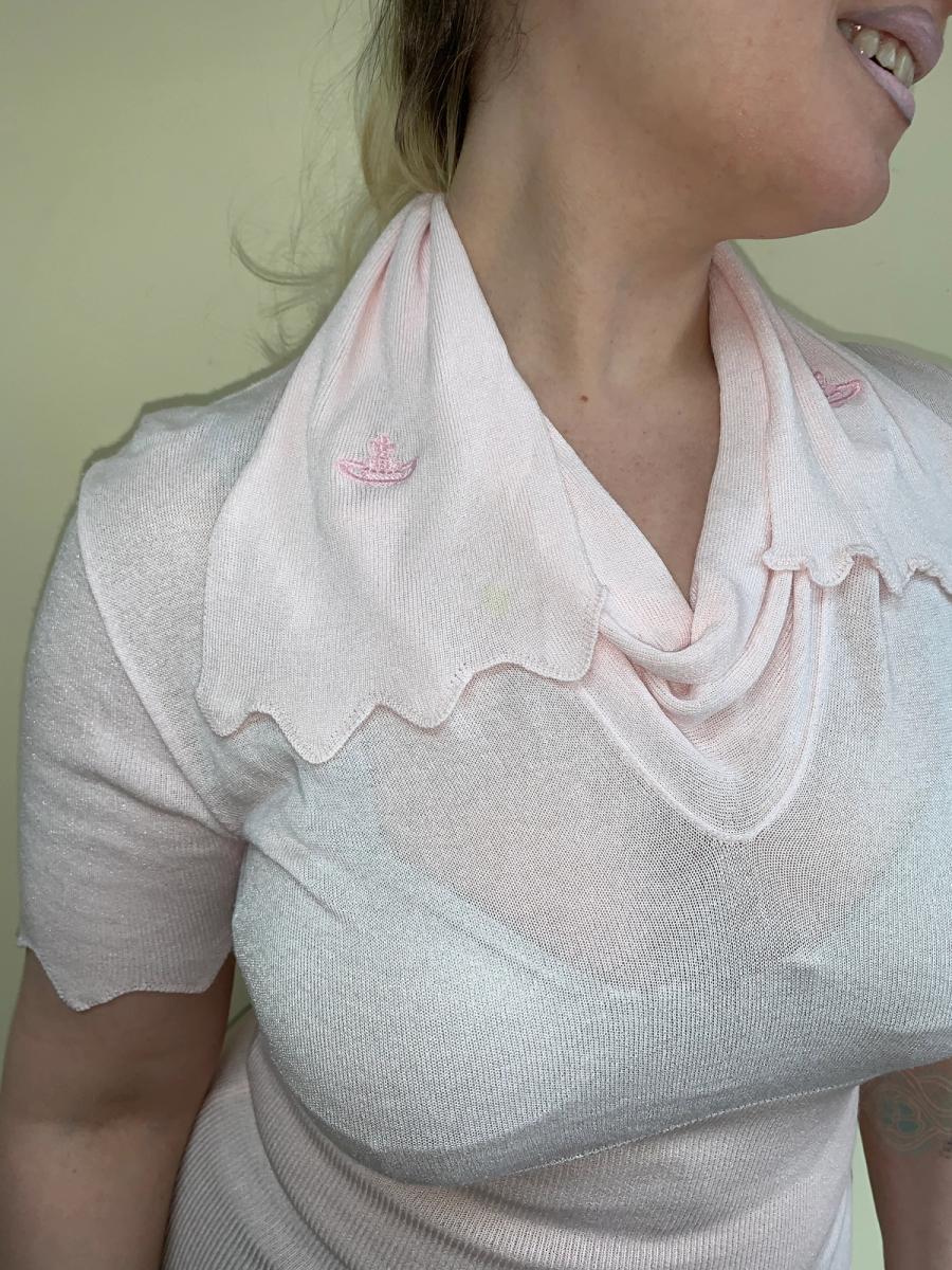 Vivienne Westwood Pale Pink Scalloped Knit Tie Top product image