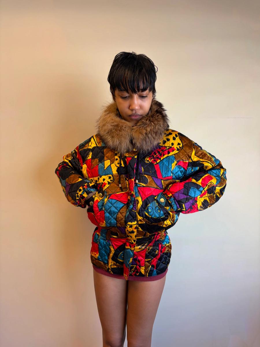 Krizia Cheetah Art Print Convertible Jacket With Fur Hood  product image