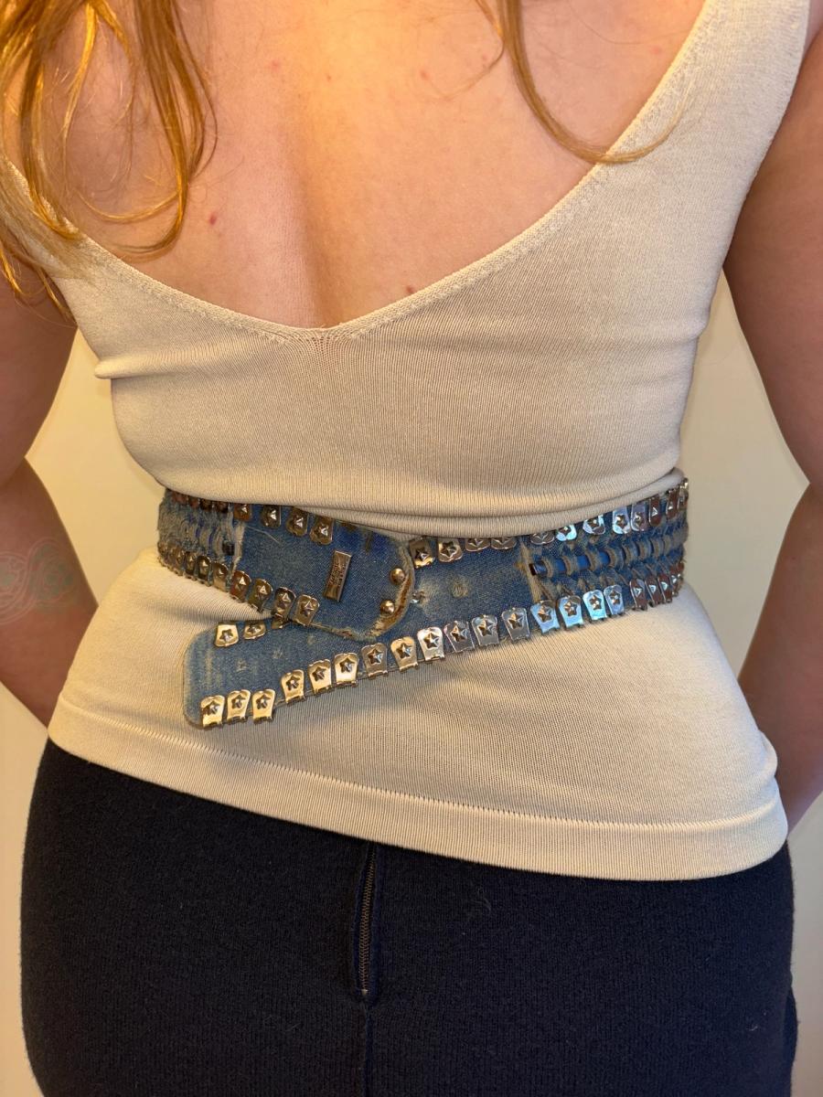 80s French Turquoise Demin and Leopard Belt product image