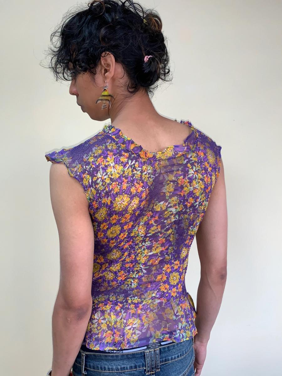 Yoshiki Hishinuma Purple Floral Pleated Top product image