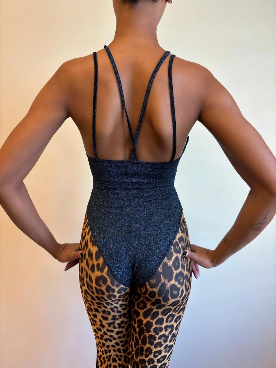 80s Nikos Apostolopoulos Blue Sparkly Underwire Leotard product image