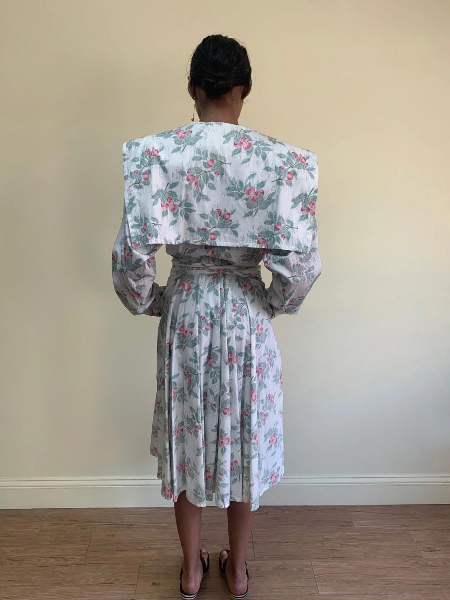 80s Norma Kamali Floral Dress with Oversized Collar product image