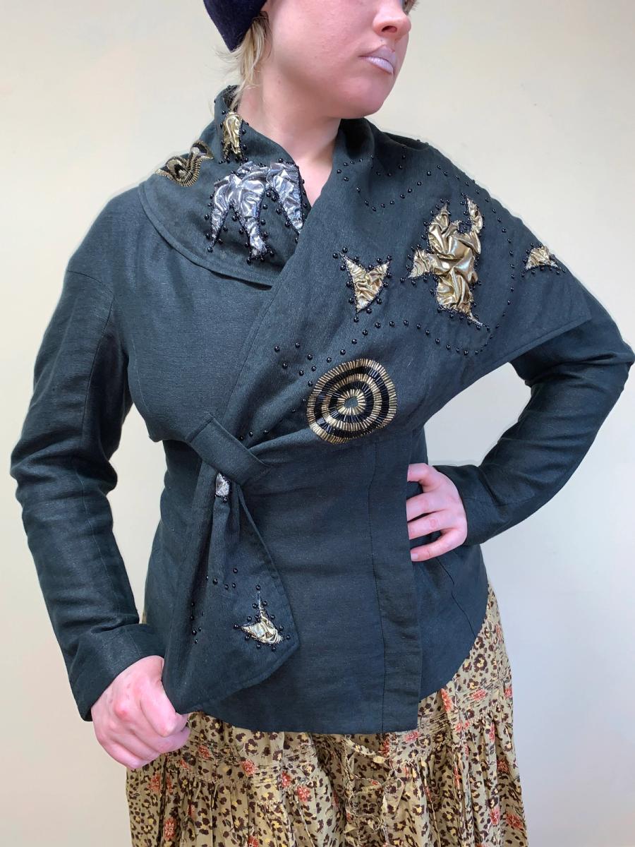 Kansai Yamamoto Asymmetrical Jacket with Bird Embellishment product image