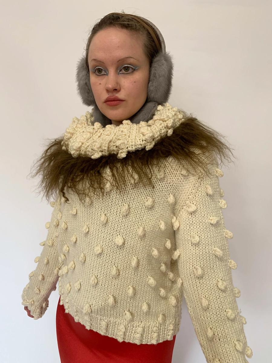 Kaneko Isao Mongolian Fur Trim Sweater