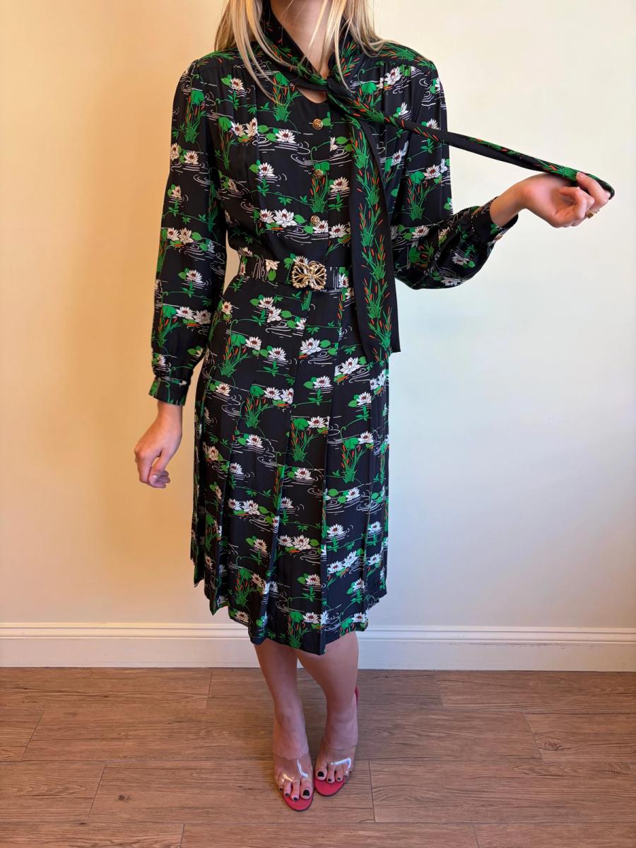 70s Koshino Sisters Lotus Print Secretary Dress product image