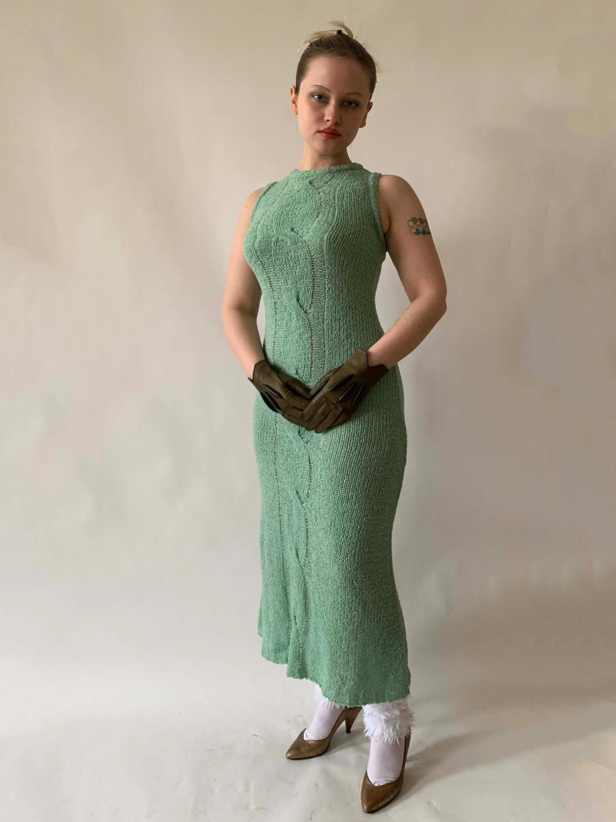 Beauty: Beast Sage Green Knit Maxi Dress product image