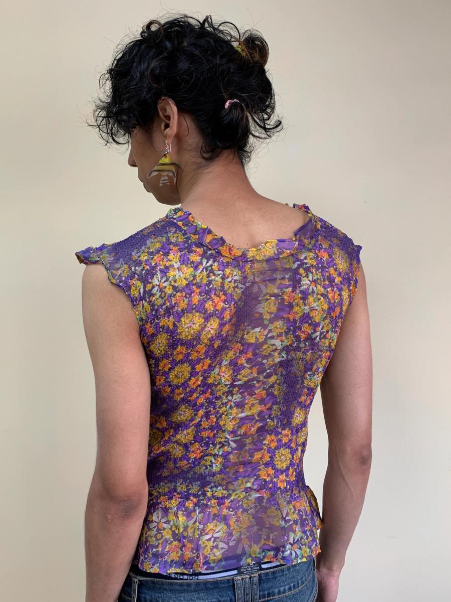 Yoshiki Hishinuma Purple Floral Pleated Top product image