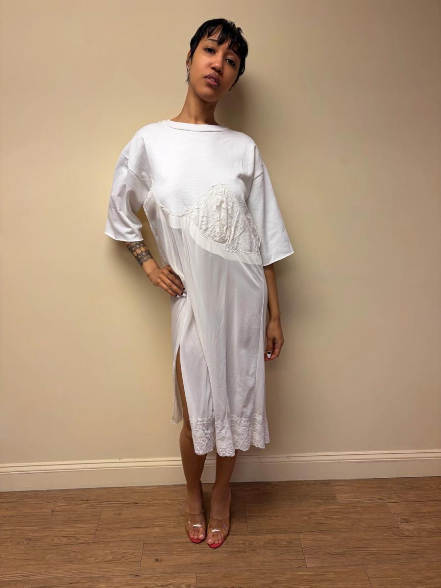 Yeah Right!! White Patchwork Slip Dress product image