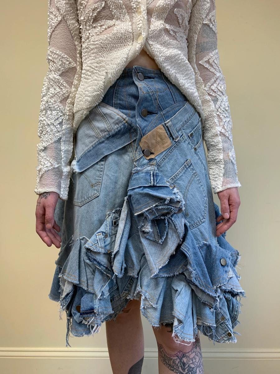Nozomi Ishiguro Patchwork Denim Ruffle Skirt product image
