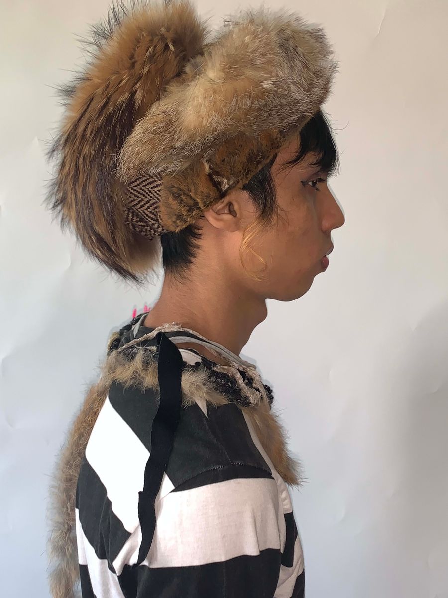 20471120 Fur Patchwork Newsboy Cap product image