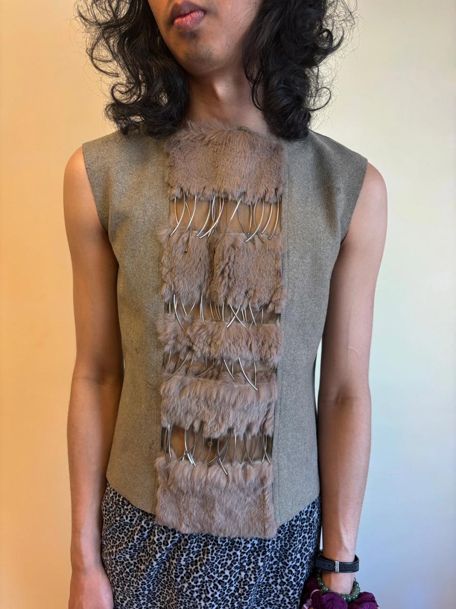 Emmanuelle Khanh Cutout Fur and Metal Tanktop