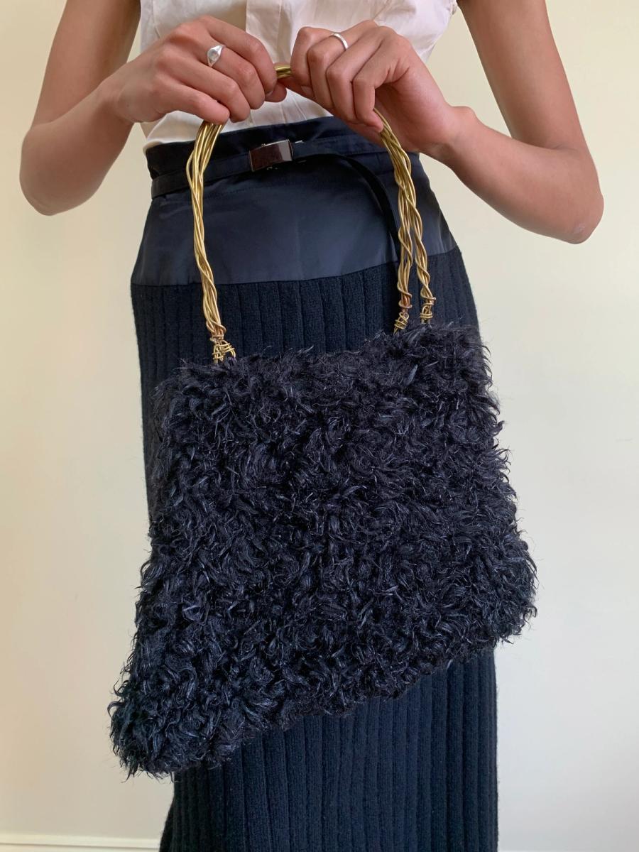 Jane Marple Curly Fur Bag With Sculptural Metal Handle  product image