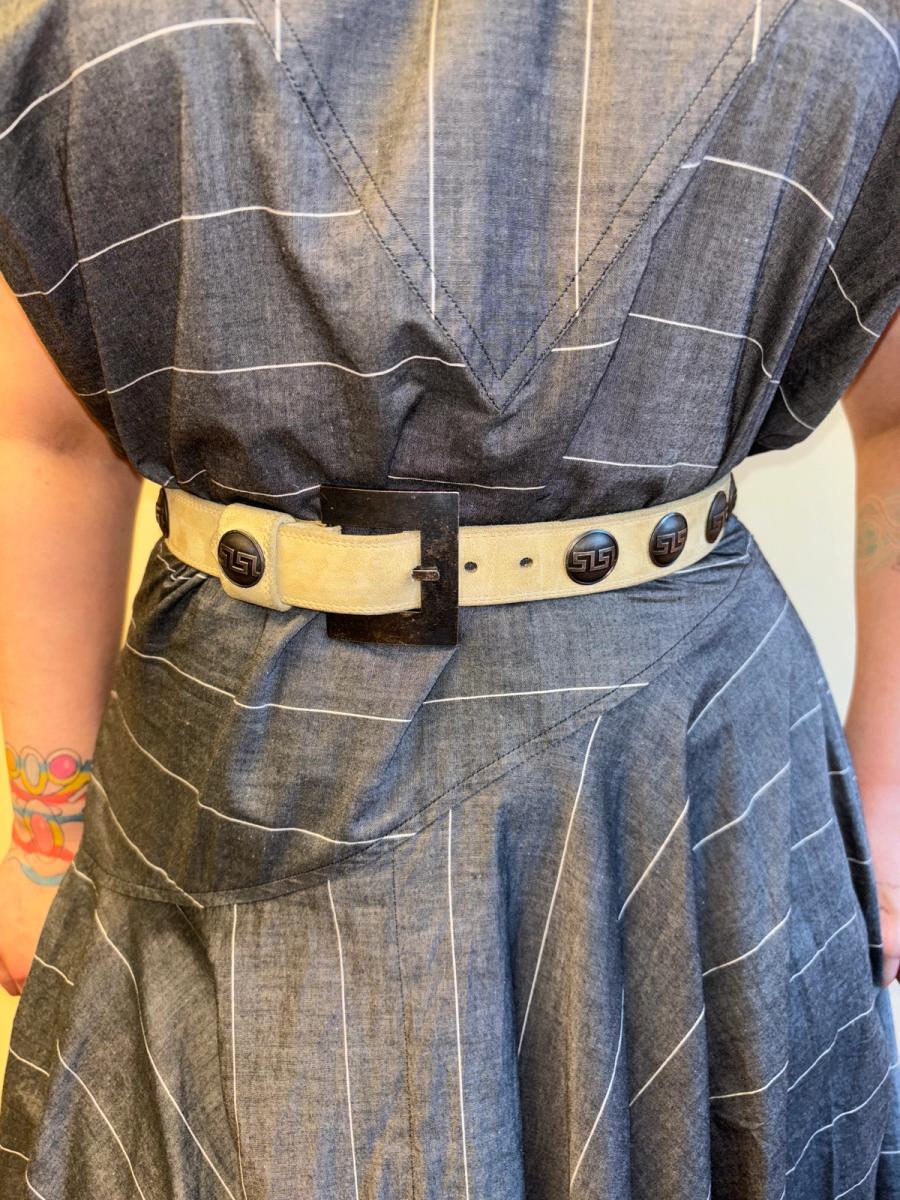 Late 70s Claude Montana Greek Key Studded Belt product image