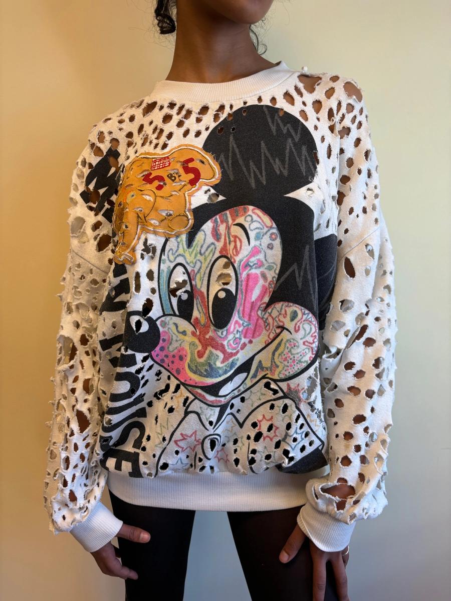 One-of-a-kind Nozomi Ishiguro Shredded Mickey Mouse Sweatshirt product image