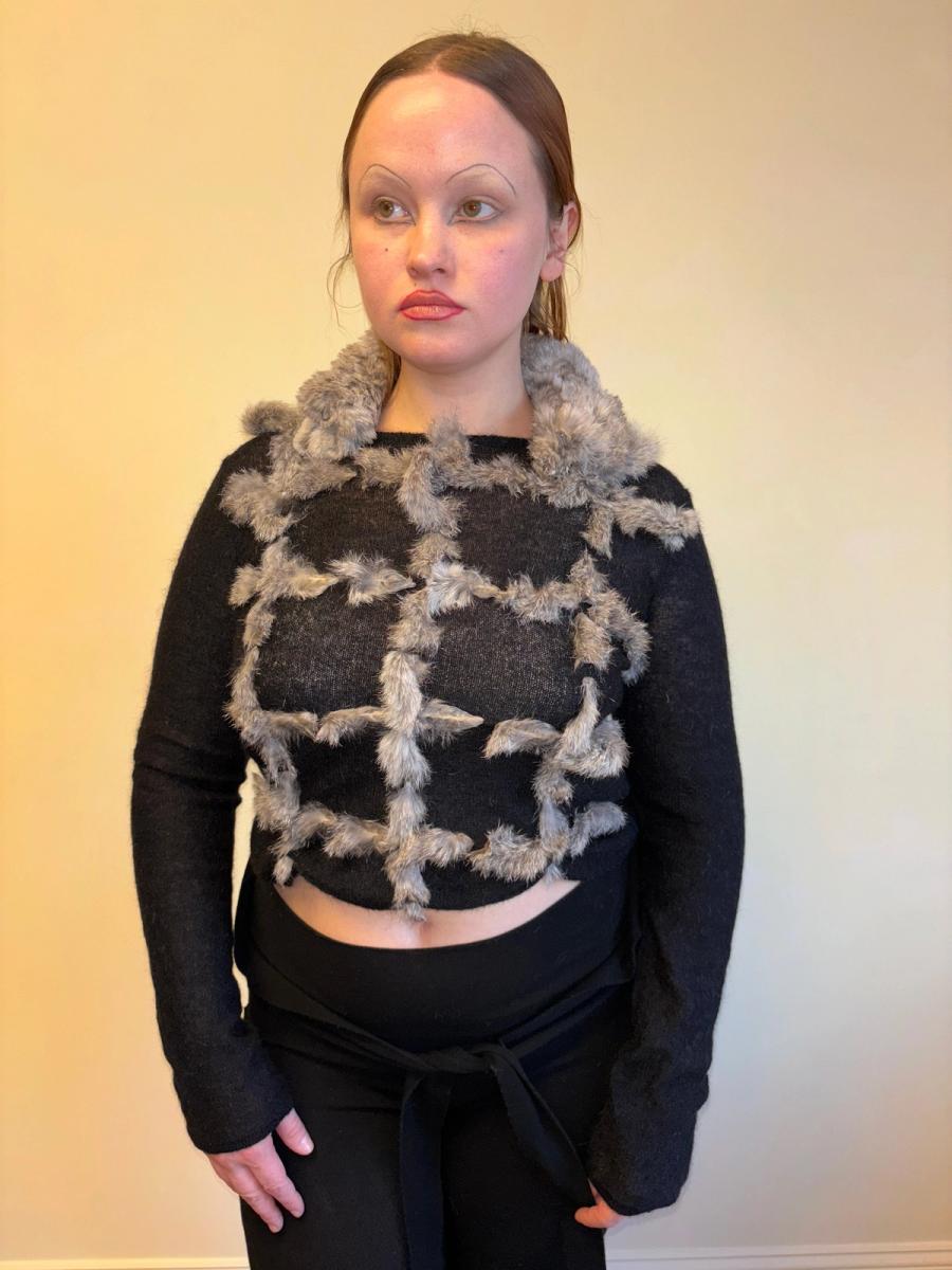 Nicole Rabbit Fur Weaving Top with Detachable Collar product image